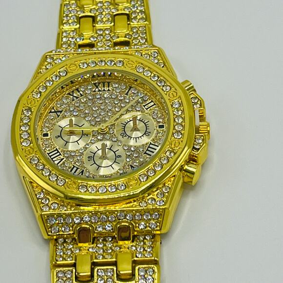 Fashion Gold Tone Rhinestone Analog Watch - Picture 1 of 13